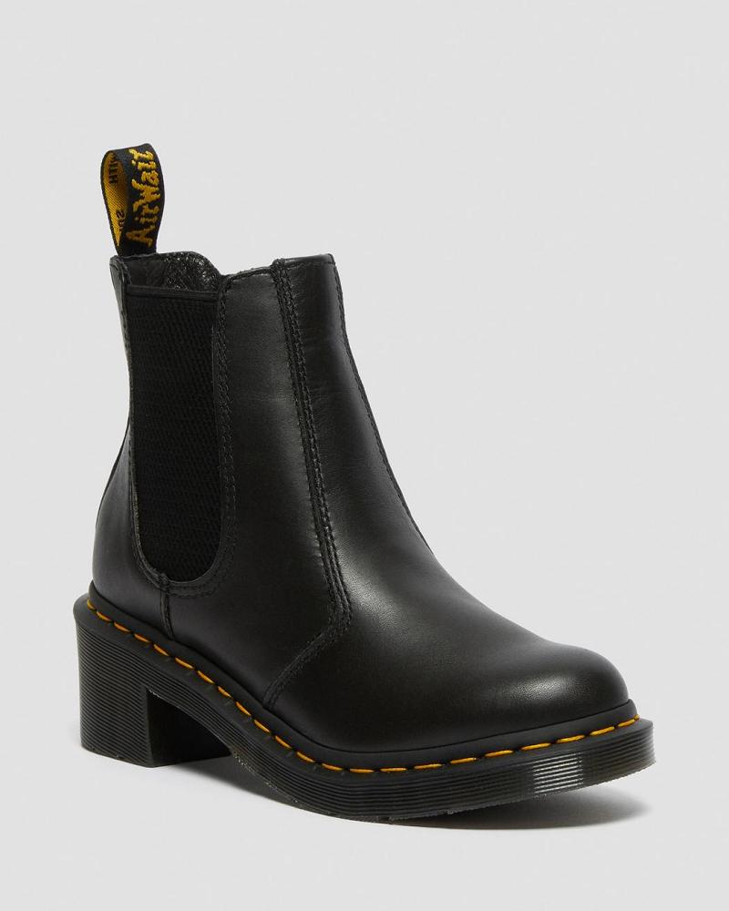 Black Women\'s Dr Martens Cadence Leather Heeled Chelsea Boots | CA 123ZUT